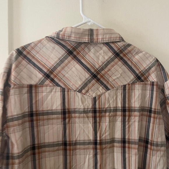 Vintage Wrangler Men's Plaid Short Sleeve Pearl snap Shirt - Orange 2XL tall - Picture 8 of 8